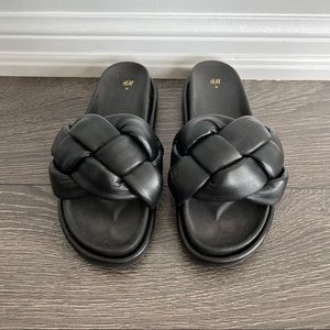 H&M chunky leather black slides, SZ 7/38